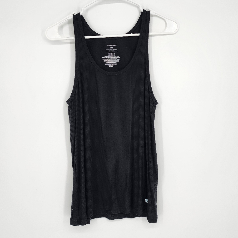 Posh Peanut Basic Tank Top Ribbed Stretchy Black Womens Small